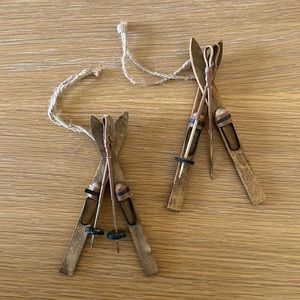 Pottery Barn | Vintage Wooden Ski Ornaments | Set of 2